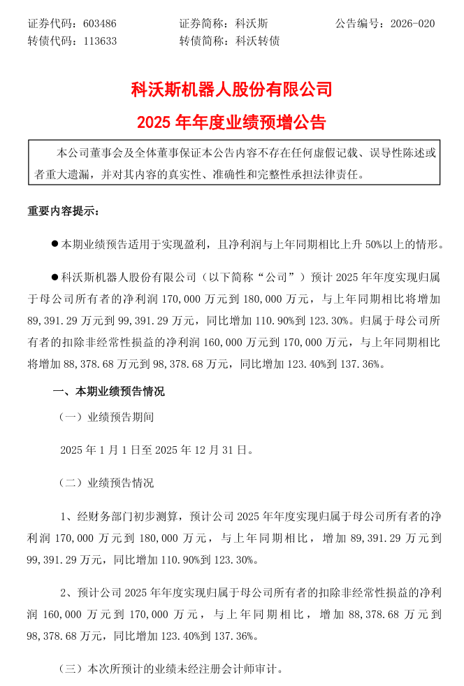 科沃斯预计 2025 年净利润 17 亿元到 18 亿元实现翻倍，中高端市场占有率提升显著